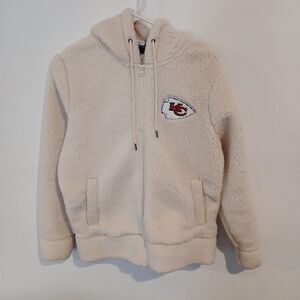 Kansas City Chiefs Women's Cream Sherpa Full Zip Hoodie Size Small NFL
